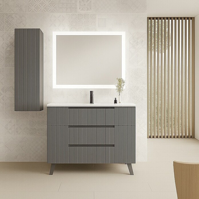 Mueble de lavabo Claire (L x An x Al: 45 x 100 x 81 cm, Gris, 1 seno, empotrado, salida central, Número de cajones: 3 ud.) | BAUHAUS