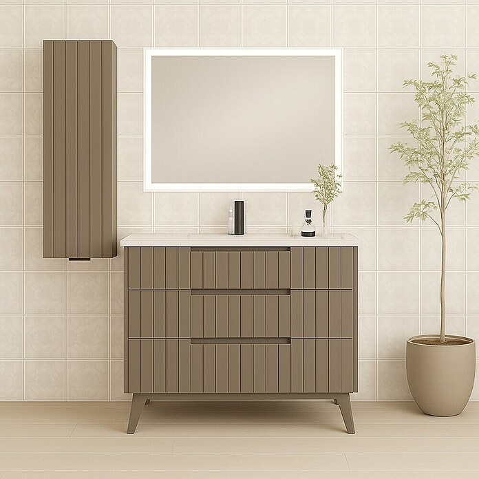 Mueble de lavabo Claire (L x An x Al: 45 x 100 x 81 cm, Moka, 1 seno, empotrado, salida central, Número de cajones: 3 ud.) | BAUHAUS