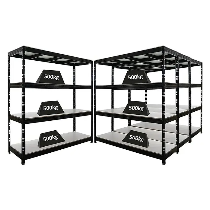 Proregal Schwerlastregal Mega Deal Profi RHINO - H x B x T: 200 x 200 x 60 cm, Traglast pro Boden: 500 kg, Anzahl Böden: 4 Stk., Stecken, Schwarz - Schwerlastregal mit vier Ebenen und je 500kg Beladung pro Ebene. Das Regal ist stabil und für hohe Gewichte ausgelegt. Ideal für Lager und Werkstatt.