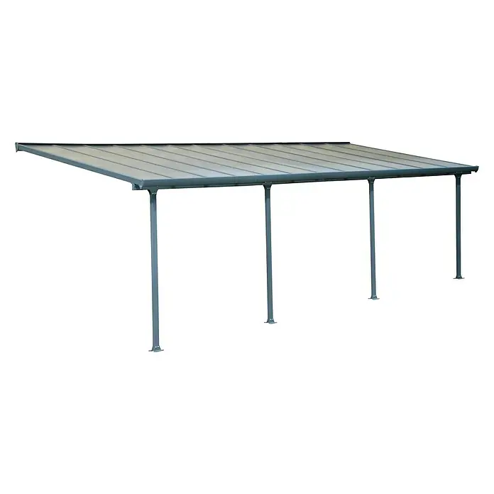 Solid Elements Marquesina adosada Feria - An x Pr: 730 x 300 cm, Gris antracita, Policarbonato, Transparente - Una cubierta de patio gris con pilares de soporte proporciona sombra y protección al aire libre. El diseño moderno complementa varios estilos.
