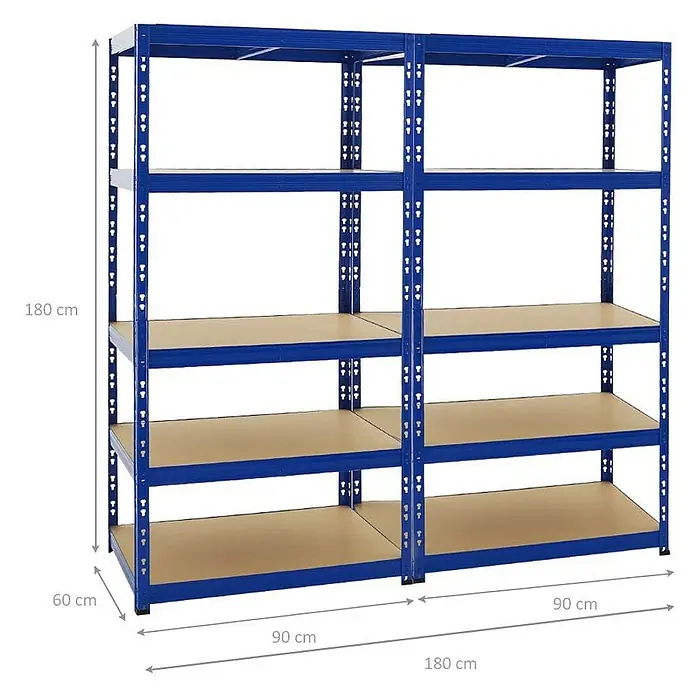 Proregal Schwerlastregal Mega Deal Tiger - H x B x T: 180 x 180 x 60 cm, Traglast pro Boden: 265 kg, Anzahl Böden: 5 Stk., Stecken, Blau - Blaues Schwerlastregal mit vier Böden und den Maßen 180 x 180 x 60 cm.