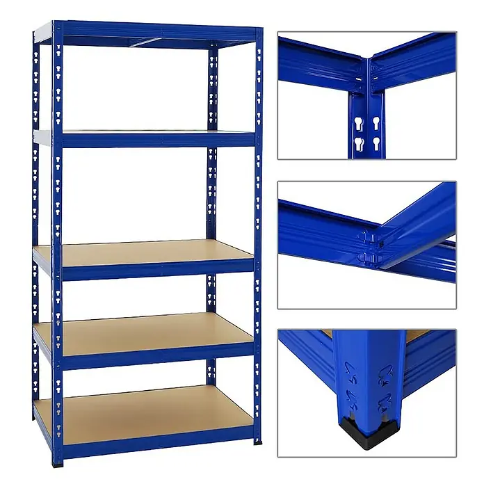 Proregal Schwerlastregal Tiger - H x B x T: 180 x 90 x 60 cm, Traglast pro Boden: 265 kg, Anzahl Böden: 5 Stk., Stecken, Blau - Blaues Metallregal mit fünf Regalböden, ideal zur Aufbewahrung und Organisation von Gegenständen.