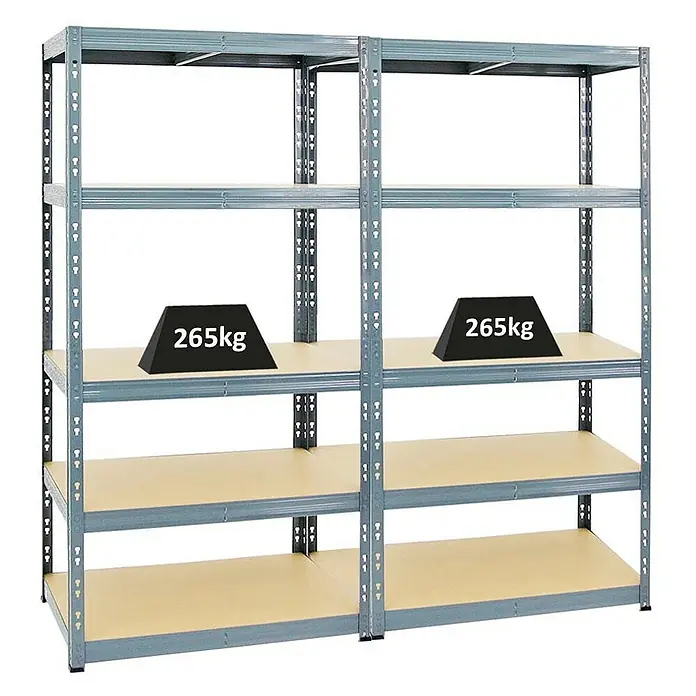 Proregal Schwerlastregal Mega Deal Tiger - H x B x T: 180 x 90 x 60 cm, Traglast pro Boden: 265 kg, Anzahl Böden: 5 Stk., Stecken, Grau - Metallregal mit robusten Regalböden, belastbar mit 265kg, ideal für Lagerung und Ordnung in Werkstatt oder Keller.\n