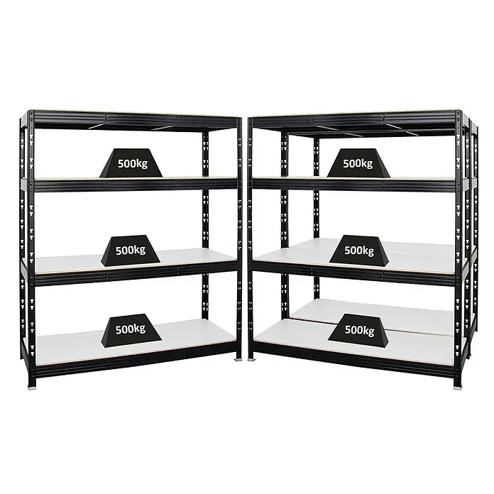 Proregal Schwerlastregal Mega Deal Profi RHINO - H x B x T: 180 x 160 x 60 cm, Traglast pro Boden: 500 kg, Anzahl Böden: 4 Stk., Stecken, Schwarz - Schwerlastregale mit je 500 kg Belastung pro Ebene. Die robusten Regale sind ideal für Lager und Werkstatt und bieten viel Stauraum.