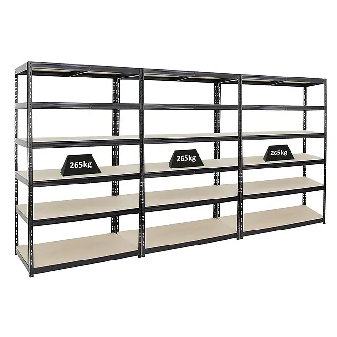 Proregal Schwerlastregal Mega Deal Giant Tiger - H x B x T: 200 x 120 x 60 cm, Traglast pro Boden: 265 kg, Anzahl Böden: 6 Stk., Stecken, Schwarz - Lagerregale aus Metall mit robusten Regalböden, ideal für schwere Lasten. Belastbarkeit pro Boden bis zu 265 kg.