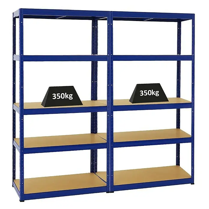 Proregal Schwerlastregal Mega Deal Slim Elephant S - H x B x T: 180 x 180 x 45 cm, Traglast pro Boden: 350 kg, Anzahl Böden: 5 Stk., Stecken, Blau - Regal mit belastbaren Fachböden für Lagerung von Waren. Belastbarkeit bis zu 350 kg pro Ebene.