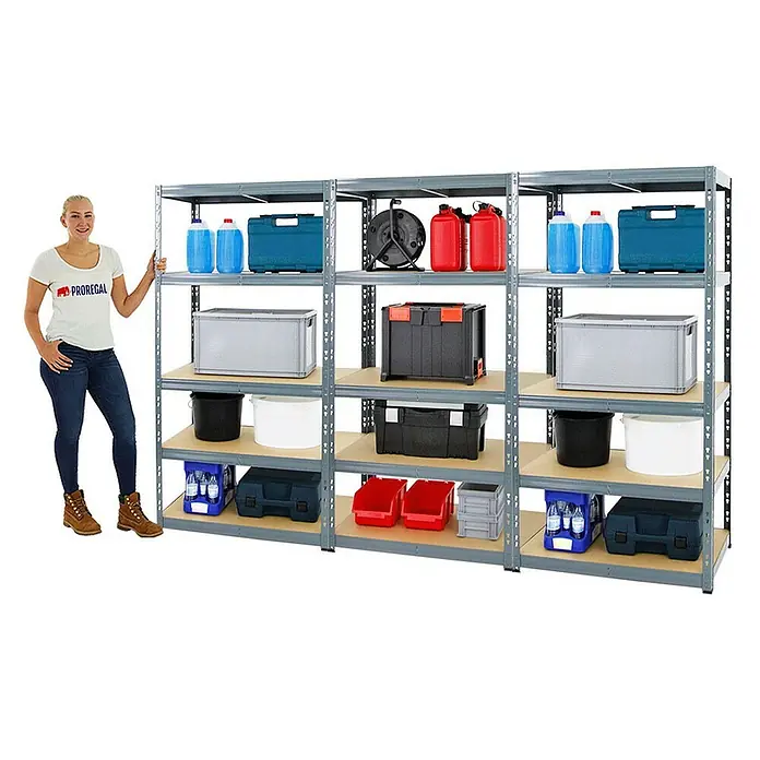 Proregal Schwerlastregal Mega Deal Tiger - H x B x T: 180 x 90 x 60 cm, Traglast pro Boden: 265 kg, Anzahl Böden: 5 Stk., Stecken, Grau - Vielseitiges Schwerlastregalsystem mit robusten Regalböden, ideal für Lagerung und Ordnung in Werkstatt oder Garage.