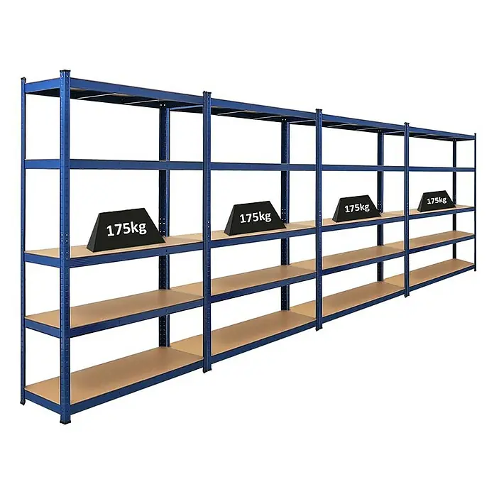 Proregal Schwerlastregal Mega Deal Ragnar - H x B x T: 180 x 120 x 40 cm, Traglast pro Boden: 175 kg, Anzahl Böden: 5 Stk., Stecken, Blau - Schwerlastregal mit vier Ebenen und Gewichten, ideal für Lagerung und Ordnung.
