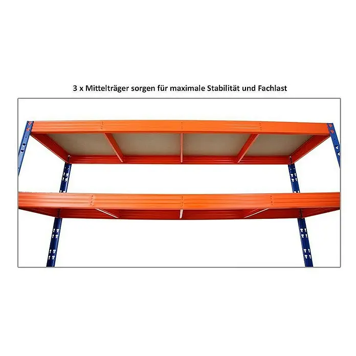 Proregal Schwerlastregal Mega Deal Profi RHINO - Traglast pro Boden: 500 kg, Anzahl Böden: 5 Stk., Stecken, Blau - Schwerlastregal mit drei Mittelträgern für maximale Stabilität und Fachlast.