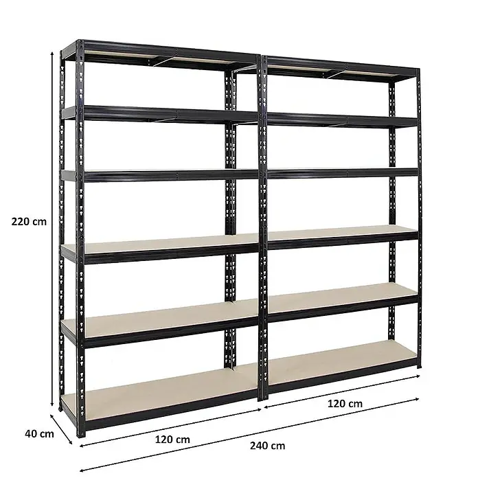 Proregal Schwerlastregal Mega Deal Giant Tiger XL - Traglast pro Boden: 265 kg, Anzahl Böden: 6 Stk., Stecken, Schwarz - Regal mit 5 Regalböden und den Maßen 220x240x40 cm zur optimalen Nutzung des Stauraums.