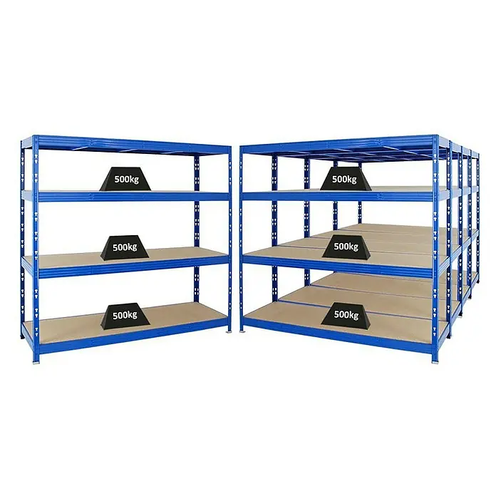 Proregal Schwerlastregal Mega Deal Profi RHINO - Traglast pro Boden: 500 kg, Anzahl Böden: 4 Stk., Stecken, Blau - Schwerlastregal mit mehreren Ebenen, jede mit einer Belastung von 500kg, ideal für Lager und Werkstatt.