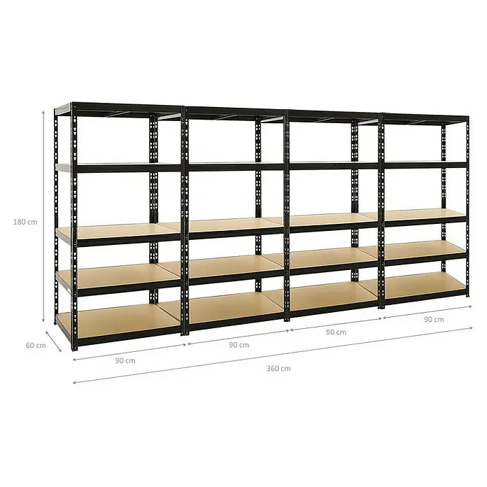 Proregal Schwerlastregal Mega Deal Tiger - Traglast pro Boden: 265 kg, Anzahl Böden: 5 Stk., Stecken, Schwarz - Metallregal mit mehreren Ebenen und präzisen Abmessungen für Lagerzwecke, ideal für Ordnung.
