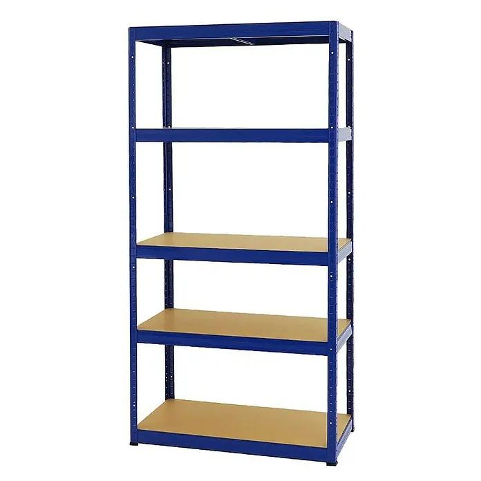 Proregal Schwerlastregal Slim Elephant S - H x B x T: 180 x 90 x 45 cm, Traglast pro Boden: 350 kg, Anzahl Böden: 5 Stk., Stecken, Blau - Abbildung eines blauen Schwerlastregals mit fünf Regalböden. Ideal für Lagerung in Garage, Keller oder Werkstatt.