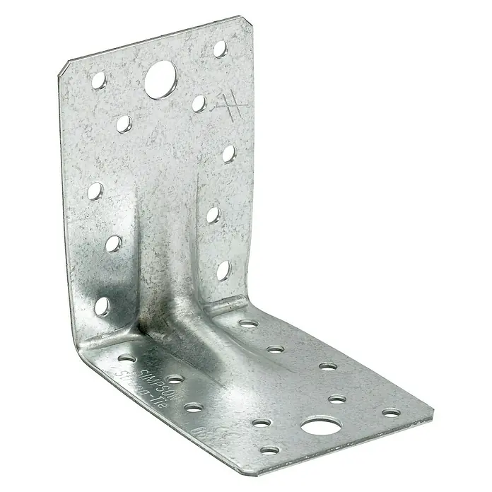 Simpson Strong-Tie Winkelverbinder ACR - 90 x 65 x 90 mm, Gleichschenklig - Nahaufnahme eines verzinkten Simpson Strong-Tie-Winkelverbinder, der in der Bauindustrie zur Befestigung von Holzbauteilen verwendet wird.