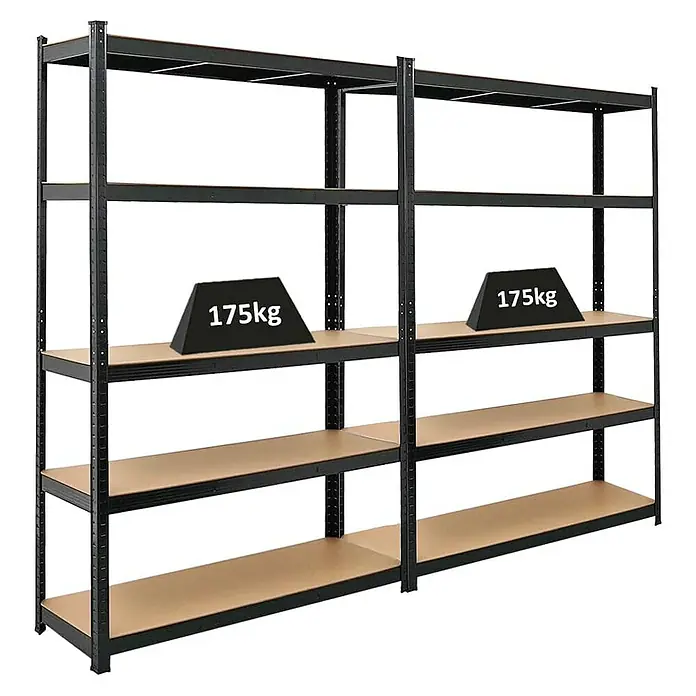 Proregal Schwerlastregal Mega Deal Ragnar - H x B x T: 180 x 120 x 40 cm, Traglast pro Boden: 175 kg, Anzahl Böden: 5 Stk., Stecken, Schwarz - Regal mit fünf Ebenen, das mit einem Gewicht von 175 kg auf jeder Ebene belastet werden kann. Sehr praktisch für Lager und Keller.