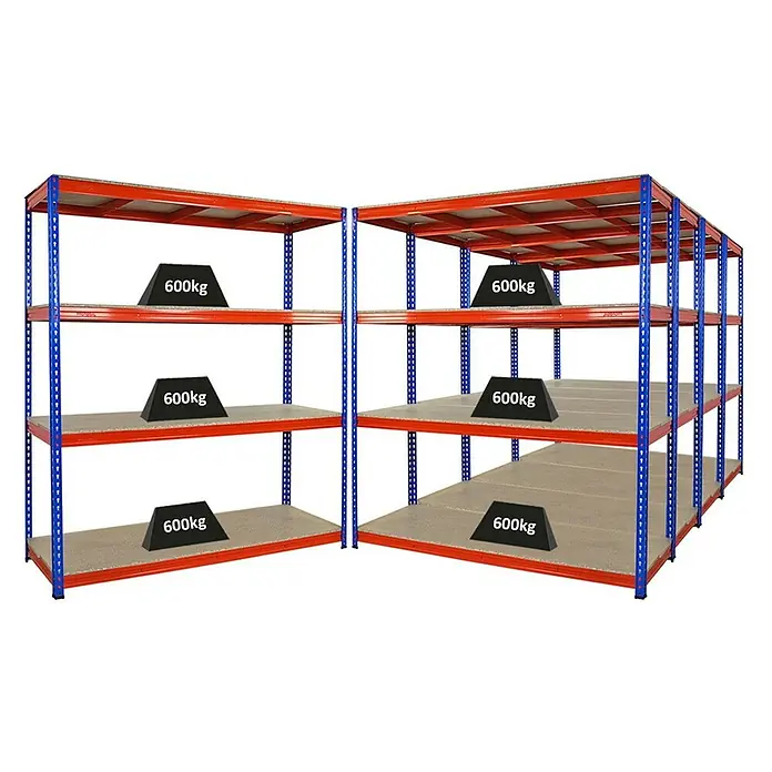 Proregal Schwerlastregal Mega Deal BISON - H x B x T: 200 x 180 x 60 cm, Traglast pro Boden: 600 kg, Anzahl Böden: 4 Stk., Stecken, Blau-Orange - Schwerlastregale mit vier Regalebenen und einer Traglast von je 600 kg, ideal für Lager und Werkstatt.\n