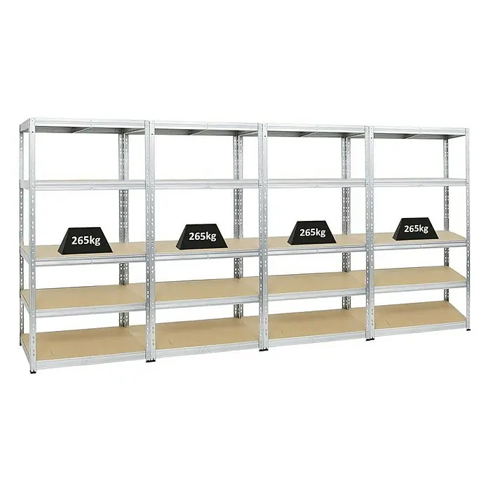 Proregal Schwerlastregal Mega Deal Tiger - H x B x T: 180 x 90 x 60 cm, Traglast pro Boden: 265 kg, Anzahl Böden: 5 Stk., Stecken, Verzinkt - Schwerlastregal mit mehreren Ebenen und Gewichten auf den Regalböden, ideal für Lagerung und Organisation.