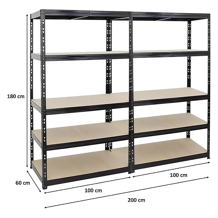 Proregal Schwerlastregal Mega Deal Tiger - Traglast pro Boden: 265 kg, Anzahl Böden: 5 Stk., Stecken, Verzinkt - Regal mit vier Ebenen und den Maßen 180 x 200 x 60 cm, ideal für Lagerung und Organisation.