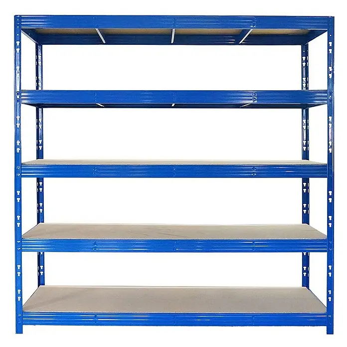 Proregal Schwerlastregal Mega Deal Profi RHINO - Traglast pro Boden: 500 kg, Anzahl Böden: 5 Stk., Stecken, Schwarz - Blaues Schwerlastregal mit fünf Regalböden zur Lagerung von Gegenständen. Ideal für Garage, Keller oder Lagerraum.