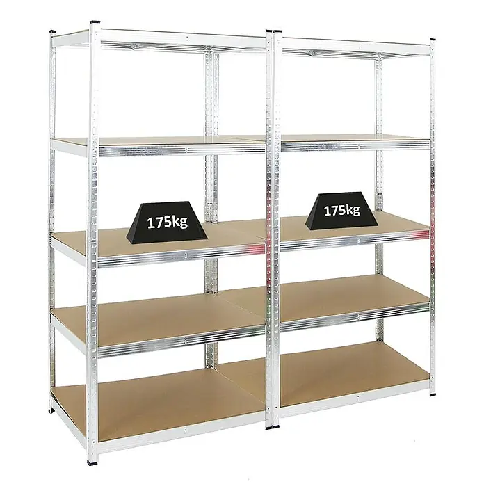 Proregal Schwerlastregal Mega Deal Ragnar - Traglast pro Boden: 175 kg, Anzahl Böden: 5 Stk., Stecken, Verzinkt - Metallregal mit 5 Ebenen, belastbar bis zu 175 kg pro Ebene, ideal für Lagerung und Organisation.