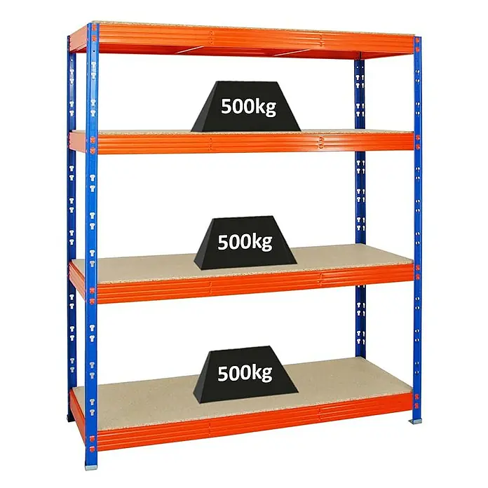 Proregal Schwerlastregal Profi RHINO - H x B x T: 180 x 160 x 60 cm, Traglast pro Boden: 500 kg, Anzahl Böden: 4 Stk., Stecken, Blau - Schwerlastregal mit drei Ebenen, jede mit 500 kg belastbar. Ideal für Lagerung in Werkstatt oder Garage.