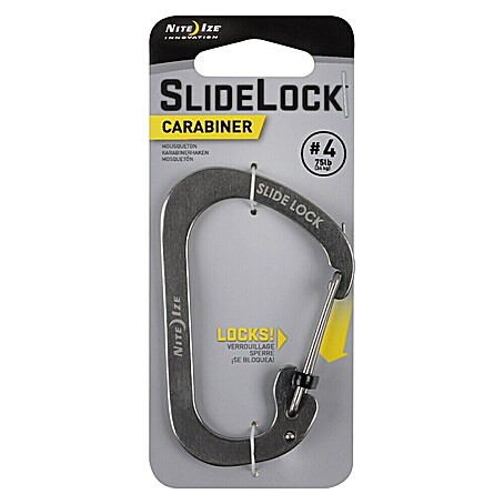 Nite Ize Karabinerhaken Slide Lock (7,9 x 5,2 cm, Edelstahl, Silber, Belastbarkeit: 33 kg)
