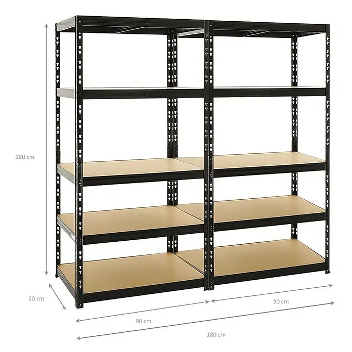 Proregal Schwerlastregal Mega Deal Tiger - H x B x T: 180 x 180 x 60 cm, Traglast pro Boden: 265 kg, Anzahl Böden: 5 Stk., Stecken, Schwarz - Metallregal mit Maßen 180x180x60 cm, ideal für Lagerung und Organisation.