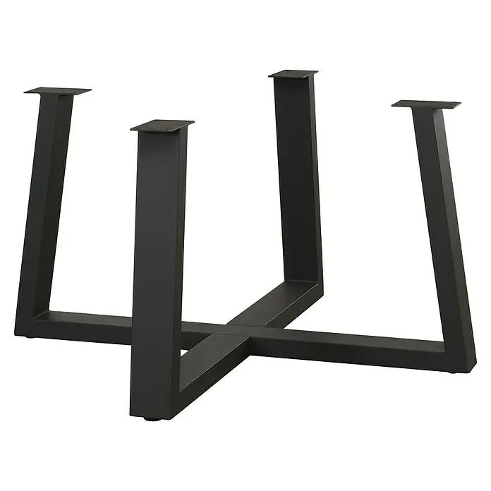 Sunfun Gartenmöbel-Set Lumar - 8 -tlg., Aluminium, Teak, Textil, Night-Grey/Hellbraun - Ein stabiles, schwarzes Tischgestell aus Metall, ideal für moderne Möbeldesigns. Das Gestell bietet eine robuste Basis für jede Tischplatte.