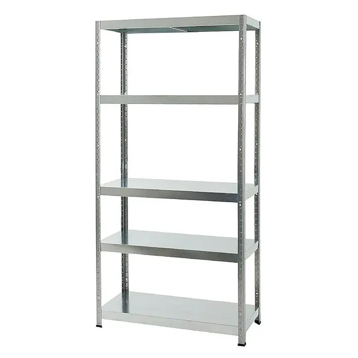 Proregal Metallregal Steel Eagle - H x B x T: 180 x 90 x 40 cm, Traglast pro Boden: 130 kg, Anzahl Böden: 5 Stk., Stecken, Verzinkt - Ein freistehendes, silbernes Metallregal mit fünf Regalböden für Lagerung und Organisation, ideal für Garage oder Keller.