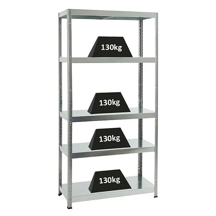 Proregal Metallregal Steel Eagle - H x B x T: 180 x 90 x 40 cm, Traglast pro Boden: 130 kg, Anzahl Böden: 5 Stk., Stecken, Verzinkt - Metallregal mit vier Fächern und je 130kg Belastung. Ideal für Lagerung und Ordnung in Werkstatt oder Keller.