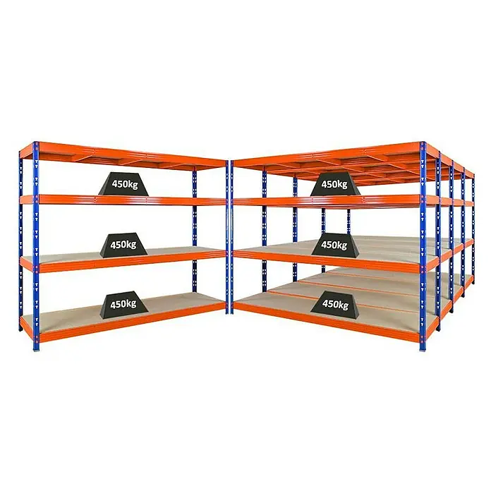 Proregal Schwerlastregal Mega Deal Profi RHINO - Traglast pro Boden: 450 kg, Anzahl Böden: 4 Stk., Stecken, Orange - Lagerregale mit schweren Lasten, die eine robuste Konstruktion und hohe Belastbarkeit demonstrieren.