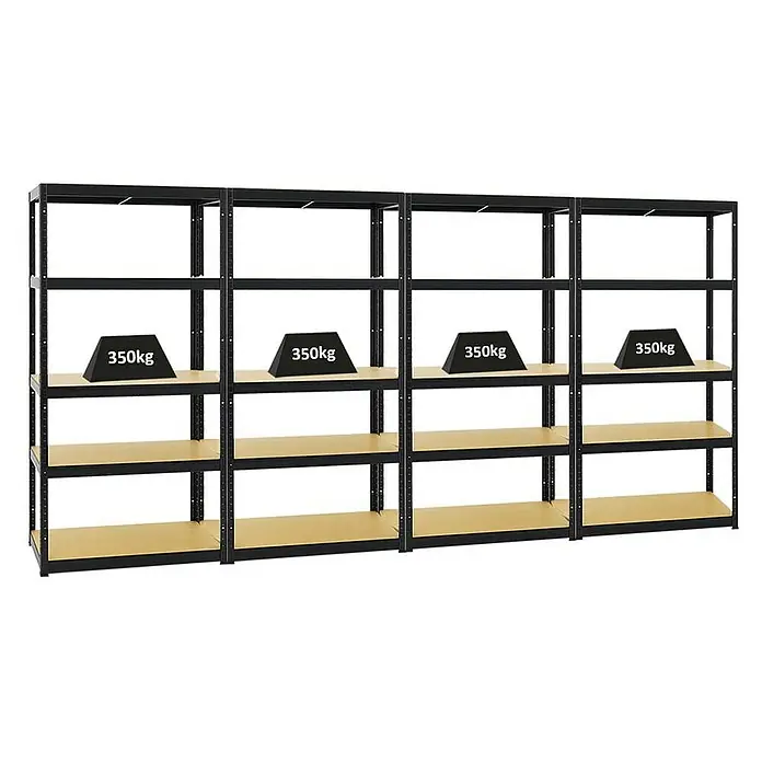 Proregal Schwerlastregal Mega Deal Slim Elephant S - Traglast pro Boden: 350 kg, Anzahl Böden: 5 Stk., Stecken, Schwarz - Schwerlastregal mit vier Ebenen, belastbar mit bis zu 350kg pro Ebene. Ideal für Lager und Werkstatt.