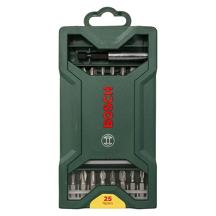 Bosch X - Line Mini Bit-Set - 25 -tlg. - Bild einer Bosch 25-teiligen Schrauberbit-Garnitur in einem grünen Gehäuse, ideal für verschiedene Schraubarbeiten.