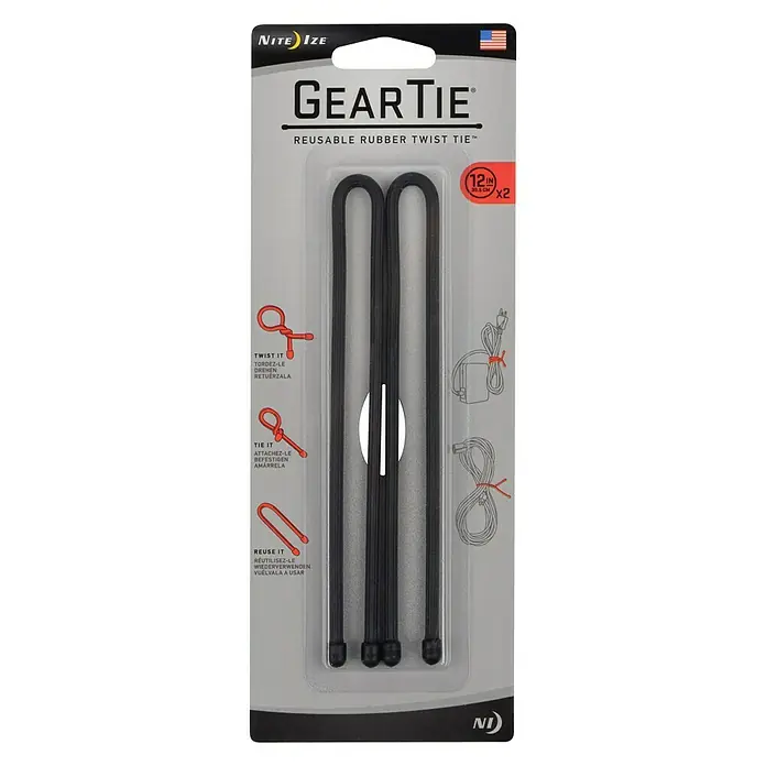 Nite Ize Kabelbinder Gear Tie - Schwarz, L x B: 221 x 8 mm, 2 Stk. - Nite Ize GearTie: Wiederverwendbare Gummi-Kabelbinder, 12 Zoll, 2 Stück, ideal zum Organisieren und Fixieren von Kabeln und Gegenständen.