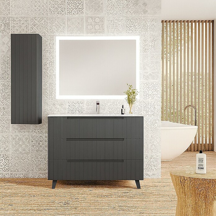 Mueble de lavabo Claire (L x An x Al: 45 x 80 x 81 cm, Antracita, 1 seno, empotrado, salida central, Número de cajones: 3 ud.) | BAUHAUS