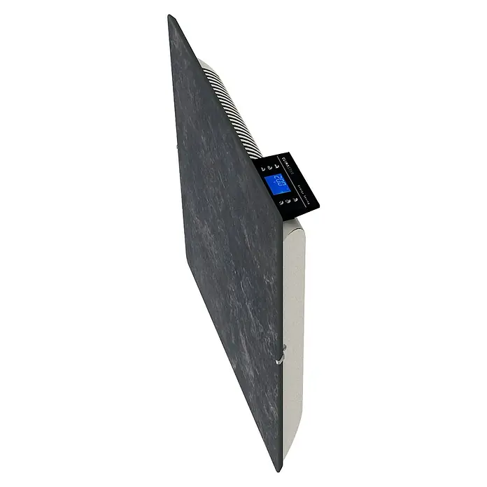 ClimaStar Speichersteinheizung Comfort 3in1 WiFi - Schieferschwarz - Nahaufnahme eines Climastar-Heizkörpers mit digitaler Anzeige, der modernes Design und effiziente Heiztechnologie vereint.