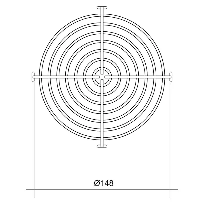 Air-Circle Schutzgitter - Passend für: Rohrradialventilator 150 - Produktbild eines Lüftergitters mit einem Durchmesser von 148 mm, das die Lüfterblätter schützt.