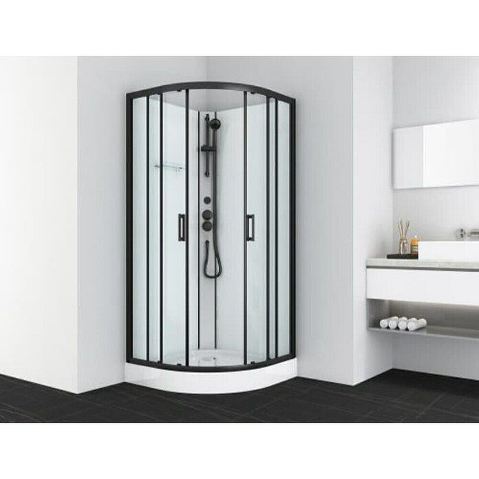 Sanotechnik Quickline Kompletni tuš Dallas  (90 x 90 x 210 cm, Bela/Črna, Upognjene oblike) | Kompletne tuš kabine | Tuš kabine | Tuširanje | Kopalnica in sanitarije | Izdelki | BAUHAUS