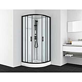 Sanotechnik Quickline Kompletni tuš Dallas (90 x 90 x 210 cm, Bela/Črna, Upognjene oblike)