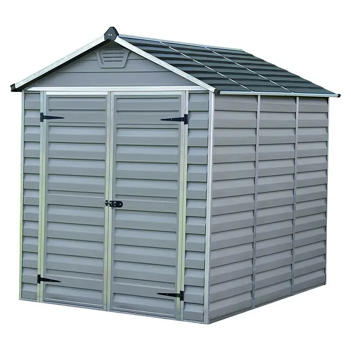 Palram – Canopia Gartenhaus Skylight 6x8 - Außenmaß inkl. Dachüberstand (B x T): 185 x 229 cm, Kunststoff, Anthrazit/Grau - Grauer Gartenschuppen mit Doppeltür und grauem Dach. Ideal zur Aufbewahrung von Gartengeräten.