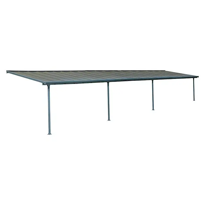 Solid Elements Terrassenüberdachung Martina - B x T: 1.156 x 300 cm, Anthrazitgrau, Polycarbonat, Transparent - Eine moderne Terrassenüberdachung aus grauem Metall mit schlanken Stützpfosten bietet Schutz und stilvolles Design für Ihren Außenbereich.