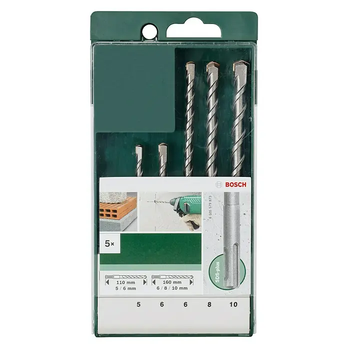 Bosch Bohrer-Set S2 - Durchmesser Bohrer: 10 mm - Bohrer-Set von Bosch, bestehend aus fünf SDS-Plus Bohrern in verschiedenen Größen für vielfältige Bohranwendungen.