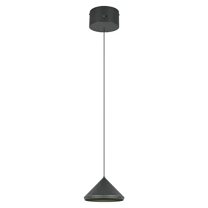 Trio Leuchten Laguna LED-Pendelleuchte - 5 W, B x H: 18 x 200 cm, Schwarz matt, Warmweiß, Anzahl Leuchtmittel: 1 Stk. - Eine elegante, matte Pendelleuchte mit einem kegelförmigen Schirm, ideal für moderne Wohnräume und Essbereiche.