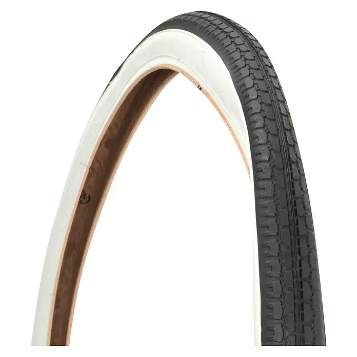 Fischer Fahrradreifen - Pannensicher, Schwarz/Weiß, Geeignet für: Straße, 26 ", 1,75 " - Ein Fahrradreifen mit schwarzem Profil, weißen Seitenwänden und brauner Innenseite. Ideal für klassische Fahrräder.