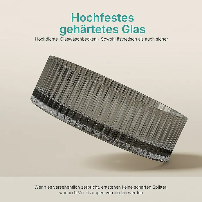 Emke Aufsatzwaschbecken CB32 - 40 x 40 cm, Hahnloch: Ohne, Ohne Überlauf, Schwarz - Abgebildet ist ein hochfestes, gehärtetes Glaswaschbecken. Das Design ist sowohl ästhetisch ansprechend als auch sicher im Gebrauch.