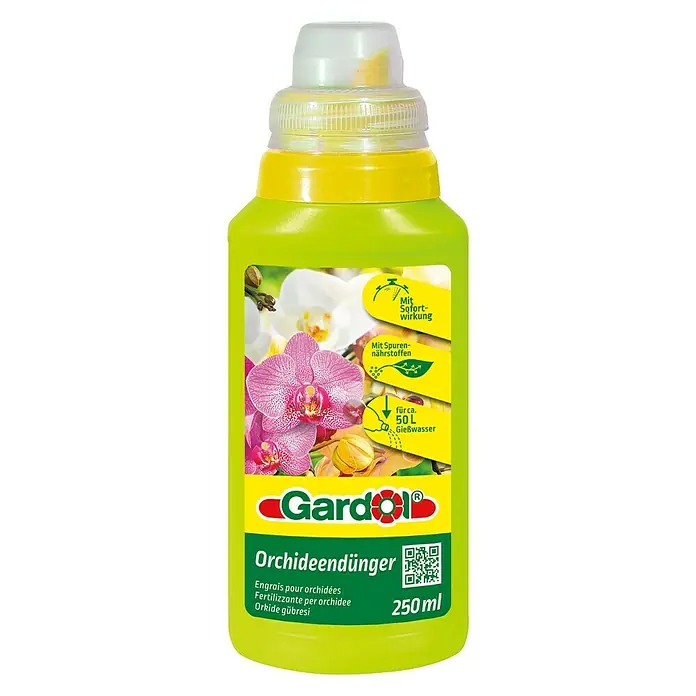 Gardol Orchideendünger - 250 ml, Max. ausreichend für Flüssigkeitsmenge: 50 l - Flasche Gardol Orchideendünger, ein Spezialdünger für Orchideen, der für bis zu 50 Liter Gießwasser geeignet ist und Spurennährstoffe enthält.