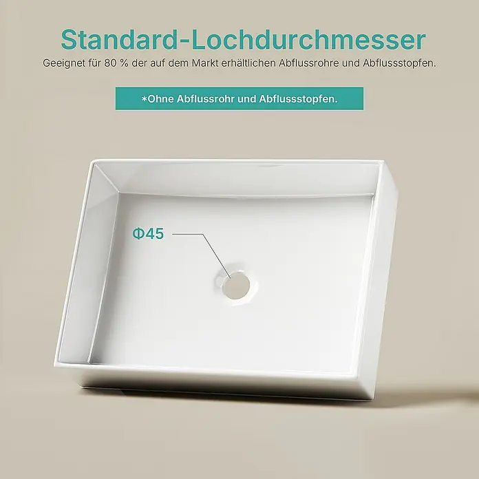 Emke Aufsatzwaschbecken CB29 - 37,3 x 51 cm, Hahnloch: Ohne, Ohne Überlauf, Weiß - Waschbecken mit Standard-Lochdurchmesser von 45 mm, passend für 80 % der Abflussrohre.