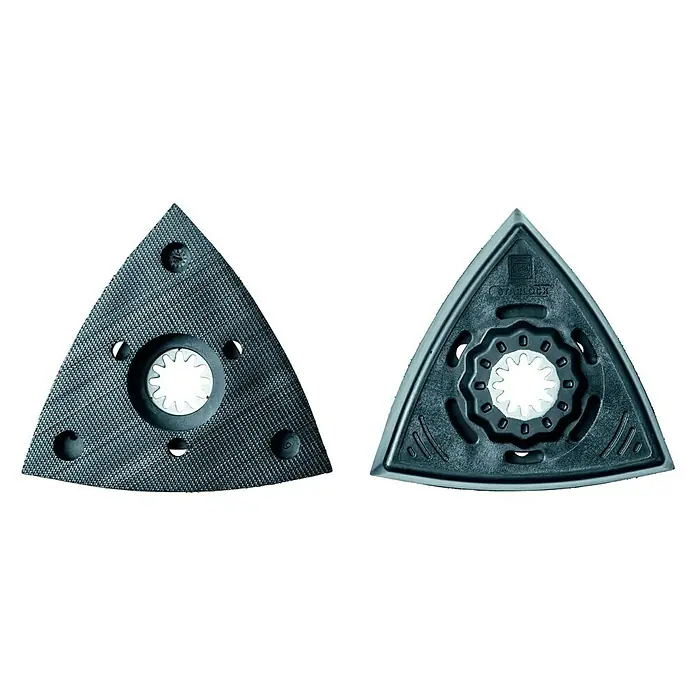 Fein Starlock Schleifplatte - Gelocht, 2 Stk. - Dreieckige Schleifplatte für Elektrowerkzeuge mit Klettoberfläche und StarLock-Aufnahme für schnellen Werkzeugwechsel.