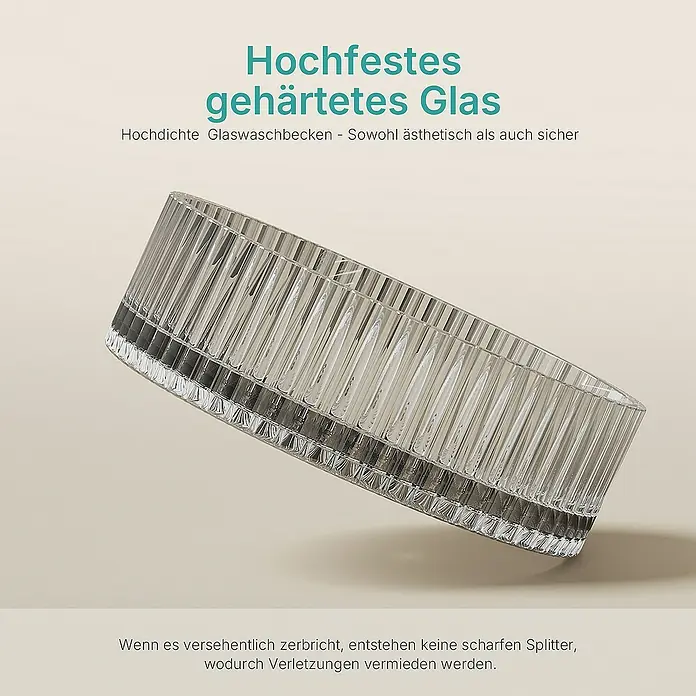 Emke Aufsatzwaschbecken CB32 - 40 x 40 cm, Hahnloch: Ohne, Ohne Überlauf, Grau - Hochfestes Glaswaschbecken.