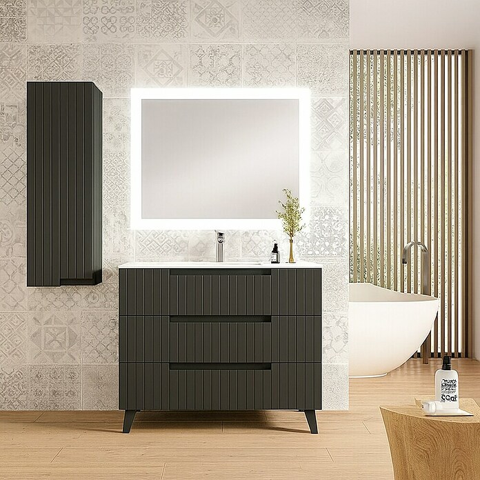 Mueble de lavabo Claire (L x An x Al: 45 x 120 x 50 cm, Negro, 1 seno, empotrado, salida central, Número de cajones: 3 ud.) | BAUHAUS